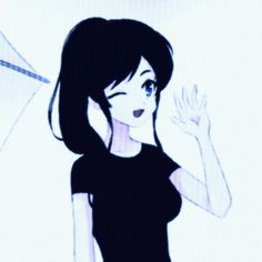 an animated image of a woman waving her hand in front of the camera, while wearing a black dress