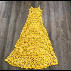 Original Price - $248 Size M Juicy Couture Nwt Fitted Yellow Dress For Casual Wear, Yellow Sleeveless Lined Maxi Dress, Yellow Sleeveless Casual Dress, Mustard Fitted Maxi Dress For Vacation, Fitted Yellow Maxi Dress For Beach, Summer Yellow Cotton Maxi Dress, Yellow Floral Cotton Maxi Dress, Mustard Maxi Length Summer Dress, Yellow Midi Length Sundress