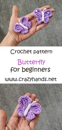 the crochet pattern for beginners is shown in purple and white