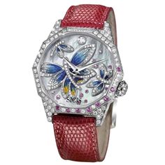 Sicis White Gold Fantasia Diamond Pink Sapphire Micromosaic Automatic Wristwatch | From a unique collection of vintage wrist watches at https://www.1stdibs.com/jewelry/watches/wrist-watches/ Fancy Watches, Amazing Watches, Expensive Watches, Diamond Jewelry Designs, Diamond Quartz, Luxury Timepieces, Fancy Jewelry, Bezel Diamond, Watches Jewelry