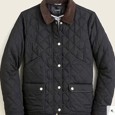 Quilted Lined Snap And Zipper Closure Corduroy Collar Classic Quilted Jacket For Winter Workwear, Classic Black Quilted Jacket For Work, Classic Winter Quilted Jacket For Workwear, Jacket Corduroy, J Crew Jacket, American Workwear, Barn Coat, Barn Jacket, Quilted Fabric