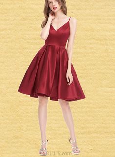 Gina A-line V-Neck Short/Mini Satin Homecoming Dress UKP0020542 Occasion:: ConfirmationDress Fabric:: Satin Silhouette:: A-line Length:: Short/Mini Neckline:: V-Neck Straps&Sleeves:: Sleeveless BackStyle:: BackZip FullyLined:: Yes Built-InBra:: Yes Boning:: Yes ModelName:: Dorothy WearingSize:: US2/UK8/EU34 ModelName:: Katy Height:: 5.7ft（173cm） Bust:: 40in（101cm） Waist:: 32in（83cm） Hips:: 44in（112cm） WearingSize:: CustomSize This dress could be custom made, there are no extra cost to do custom size and color. Satin V-neck Homecoming Dress, Satin A-line Mini Dress With Lined Bodice, Satin V-neck Mini Dress With Satin Finish, Feminine Satin Mini Dress With V-neck, Red Satin Knee-length Mini Dress, Satin Homecoming Dress, Neck Strap, Homecoming Dress, Homecoming Dresses