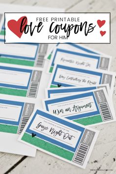 free printable love coupons for him and her with the text overlaying them