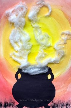 a painting with clouds coming out of a pot