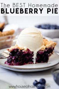 the best homemade blueberry pie with ice cream on top is ready to be eaten