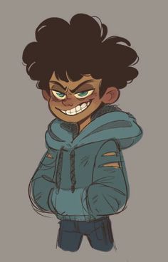 a cartoon character with black hair and blue eyes, wearing a hoodie jacket while looking at the camera