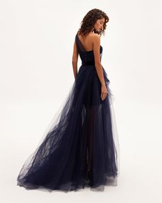 Royal Navy tulle gown with detachable sleeve ➤➤ Milla Dresses - USA, Worldwide delivery Blue Evening Gown With Corset Back, Evening Blue Gown With Corset Back, Prom Evening Dress With Corset Back, Formal Floor-length Ball Gown With Sheer Bodice, Evening Dress Ball Gown With Detachable Train, Blue Floor-length Evening Dress With Tulle Skirt, Evening Gown With Sweep Train In Tulle, Gala Floor-length Evening Dress With Corset Back, Evening Ball Gown With Detachable Train