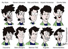 an image of cartoon characters with different facial expressions and haircuts on their faces