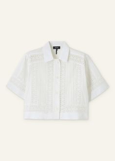 White Cotton Blouse Outfit, Cotton Blouse Outfit, Broderie Anglaise Cotton Lace Top, White Broderie Top, Cotton Voile Blouse, Fitted Broderie Anglaise Short Sleeve Top, Elegant Button-up Tops With Broderie Anglaise, Blouse Outfit Casual, White Cotton Blouse