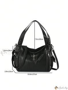 Bird in Bag - Xiuya Y2K Large Capacity Shoulder Bag in Black PU Leather - Cross Tote, American Punk Goth Style - Fashionable and Minimalistic Designer Handbag Black Punk Satchel Shoulder Bag, Casual Bags For Daily Use With Metal Hardware, Casual Bags With Metal Hardware For Daily Use, Black Punk Style Satchel Shoulder Bag, Gothic Black Bag With Zipper Closure, Alternative Black Shoulder Bag With Zipper, Alternative Black Shoulder Bag With Zipper Closure, Black Alternative Shoulder Bag With Zipper Closure, Alternative Style Black Shoulder Bag With Zipper