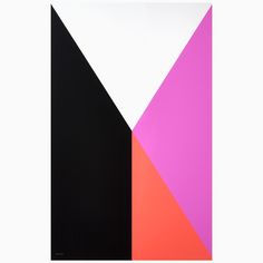 an abstract painting with black, pink, and orange squares on white paper in the center