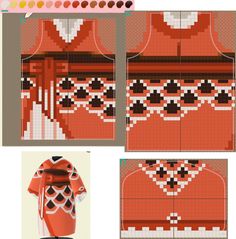 an image of the front and back of a red sweater with geometric designs on it