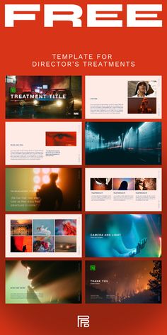 a red and white presentation slider with the title free template for director's treatments