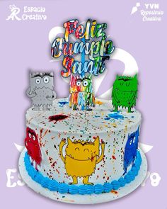 an image of a birthday cake with monsters on it for someone's special celebration