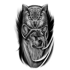 an owl and wolf tattoo design