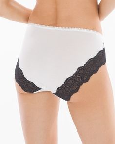 Why you’ll love it: Leg-lengthening cut, soft-as-cotton fabric, and modern geo lace. Details New sheer geo lace placement from front to back. Feels like cotton; washes beautifully. Picot trim at waist and front leg openings. Breathable 100% cotton liner. 95% rayon, 5% spandex. Machine wash. Imported. Cotton Bottoms With Lace Patchwork For Summer, White Stretch Bottoms With Contrast Lace, Fitted Cotton Bottoms With Lace Trim, White Stretch Bottoms With Crochet Trim, Fitted Cotton Bottoms With Crochet Trim, Perfect Bra Fit, Soma Bras, Soma Intimates, Shirt Casual Style