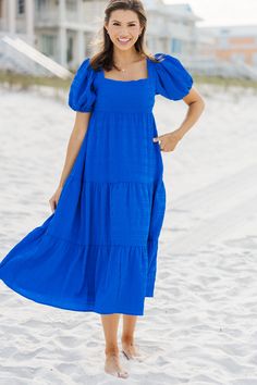 Think About It Blue Midi Dress Wedding Guest Dresses 2023, Cute Wedding Guest Dresses, Bold Outfits, Wedding Guest Dresses, Floor Length Gown, Think About It, Blue Midi Dress, Romper With Skirt, Shop Maxi Dresses