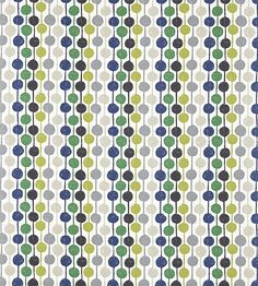 an abstract pattern with circles and dots on white fabric, designed in shades of green, blue, gray, and black