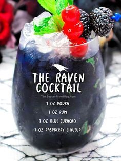 A spooky drink, black in color like its namesake, The Raven Cocktail is the ultimate Halloween drink! Despite its creepy color, it tastes fabulous! This cocktail from The Soccer Mom Blog would be perfect not only for a Halloween party, but also for any fun themed event where you want a drink with a spooky visual effect! Try this raven cocktail this Halloween season! Raven Cocktail, Fancy Water, Cabin Weekend, Halloween Party Drinks, Halloween Drinks Alcohol, Fun Drinks Alcohol, Bartender Drinks, Halloween Foods