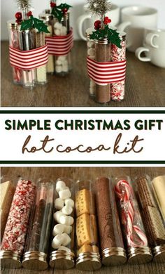 christmas gifts in jars with candy canes and marshmallows