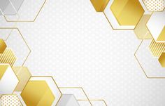 an abstract gold and white background with hexagonal shapes on it's sides