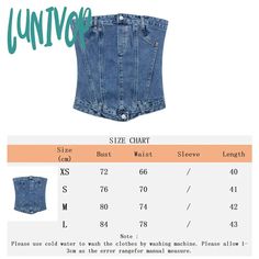 SPECIFICATIONS Elasticity: Slight Strech Fabric Type: Lmitation Denim Material: Polyester Pattern Type: Solid Age: MIDDLE AGE Style: High Street Clothing Length: Short Season: Summer Decoration: Button Gender: WOMEN Tops Type: Tank Tops Item Type: Tops HOW TO SELECT RIGHT SIZE? 1.Due to everyone’s breasts are different,the best way to take a piece of clothing that you usually wear,measure its flat size, and then select it according to the size chart. 2.The size may have 2-3cm error due to manual Street Clothing, Denim Corset, Middle Age Fashion, Denim Material, Summer Tank Tops, Summer Blue, Street Outfit, Middle Age, Women Tops