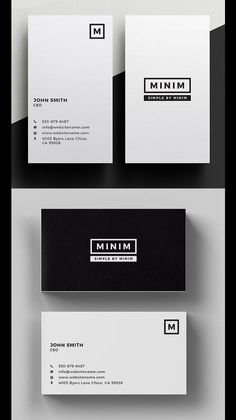 two black and white business cards with the letter m on them, both in different colors