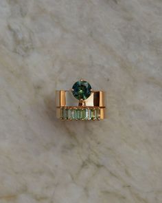 Baguette Band Ring, Thick Gold Band, خواتم خطوبة, Baguette Band, Body Chains, Fish Scale, Put A Ring On It, Pastel Green, Green Tourmaline