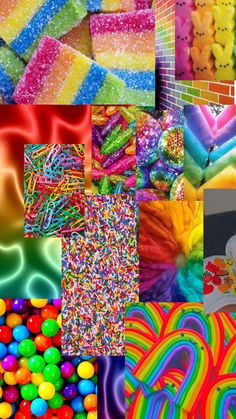 there are many different pictures with candy in them