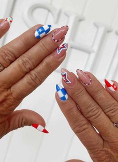 Fourth Of July French Tip Nails Almond, Watermelon Nails