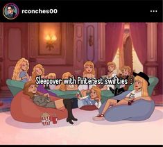 cartoon characters sitting on couches with the caption sleepover with pinterest switches