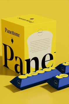 the packaging for panettoe is yellow and blue