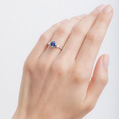 Beautiful Mixed Metal Sapphire Three Stone Ring | Castillo from Trumpet & Horn Sculpted Shoulders, Vintage Inspired Engagement Rings, Vintage Inspired Rings, Popular Art, 18k Yellow Gold Ring, Sapphire Stone, Three Stone Rings, Yellow Gold Ring, Round Brilliant Cut Diamond