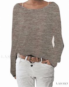 Lasaky - Simple yet Elegant Knitwear Set for Women Knitwear Outfit, Irregular Hem, Long Sleeve Knit Tops, Knitted Tshirt, Casual Sweaters, Outfits Casuales, Sleeve Cotton, Women Long Sleeve, White Jeans