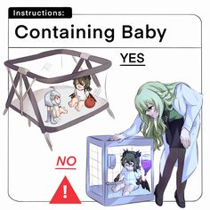 an image of a baby in a crib with the caption's instructions