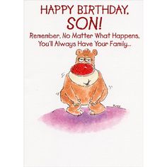 a happy birthday card with a bear holding a red ball in it's mouth