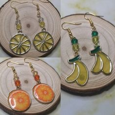 Handmade lightweight fruit earrings. Perfect for sensitive ears.  Listing for one pair.  Available in three styles: Lemon, Orange and Banana. Green Dangle Earrings With Fruit Design, Green Drop Earrings With Fruit Design, Yellow Fruit Design Earrings For Gift, Yellow Fruit Design Earrings Gift, Yellow Fruit Design Earrings As Gift, Fruit Design Drop Earrings As Gift, Fruit Design Drop Earrings For Gift, Summer Fruit Design Drop Earrings, Green Fruit Design Earrings For Gifts