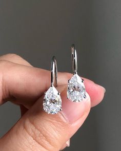 Solitaire 2CTW Pear Moissanite Earring 925 Silver Hook Dangle Engagement Earring Engagement Earrings, Solitaire Earrings, Diamond Dangle Earrings, Moissanite Earrings, Beautiful Engagement Rings, White Gold Earrings, Custom Earrings, Pear Diamond, Simple Earrings