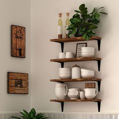 some shelves with cups and plates on them