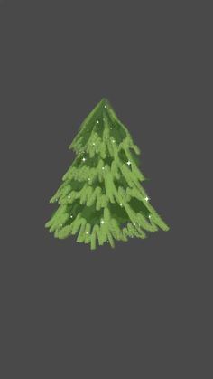 a small green christmas tree on a gray background with stars in the top right corner