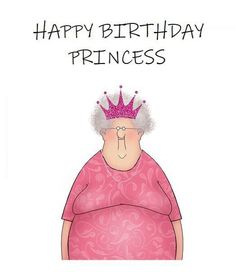 an old woman wearing a pink dress and a tiara on her head with the words happy birthday princess