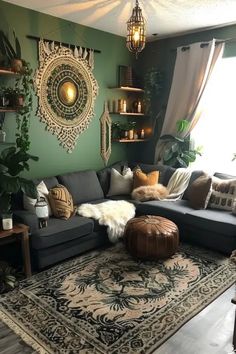 a living room filled with lots of furniture and decor