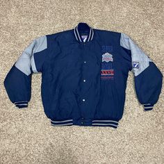 Vintage Logo 7 90’s Super Bowl 27 Xxvii Cowboys Vs Bills Puffer Jacket Men Sz Large Good Condition! View Pics! Fast Shipping! 90s Style Long Sleeve Outerwear For Sports Events, Throwback Winter Windbreaker For College, 90s Winter Sports Outerwear, 90s Winter Outerwear For Sports Events, Puffer Jacket Men, Jacket Ideas, Man Logo, Vintage Logo, Super Bowl