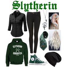 Hogwarts Houses Outfits, Slytherin Inspired Outfits, Harry Potter Houses Outfits, Slytherin Clothes, Slytherin Outfit, Harry Potter Dress, Slytherin Fashion, Citate Harry Potter, Stile Harry Potter