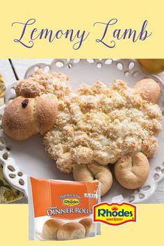 lemony lamb biscuits and other pastries on a white plate with an orange packet