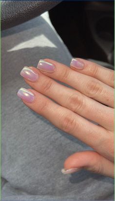 hailey bieber inspired chrome nails, white nails, summer nails, acrylic chrome nails, purple chrome Cute Short Gel Nails Summer White, Crome Nails Square Short, Chrome Nails Short Coffin, Holographic Gel Nails Short, Rounded Square Chrome Nails, Pink And White Chrome Nails Designs, Square Chrome Pink Nails, Square Round Chrome Nails, Short Acrylic Nails Crome