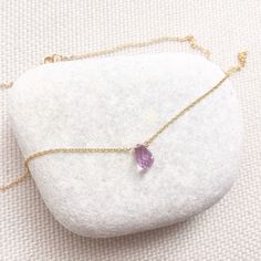 "This dainty birthstone necklace carries a genuine faceted purple teardrop amethyst on a dainty and simple cable chain. Amethyst is the birthstone for February. If you need your order by a certain date, it is very important to send us a message on Etsy directly after you place your order, as well as write it in the 'Notes to Seller' at checkout. Model is wearing a 16\" necklace. Jewelry is handmade by us in NYC focusing on quality using only the highest quality materials and handpicked genuine g February Birthstone Necklace, Silver Bridesmaid, Amethyst Crystal Necklace, Unique Pendant Necklace, Fairy Jewelry, Amethyst Jewelry, Handmade Jewelry Diy, February Birthstone, Amethyst Necklace