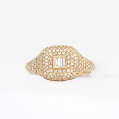 14K Gold 2.33 Grams 2 BG .07ct Diamonds 206 SC .53ct Diamonds Diamond Signet Ring, Emerald Cut Rings, Bezel Ring, Diamond Chain, Bridal Party Gifts, Bezel Diamond, Chain Earrings, Bridal Gifts, Oval Diamond