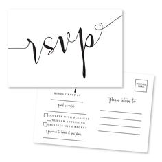 two postcards with black ink on them and the word rsp written in cursive