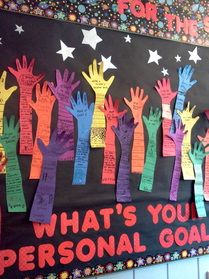 a bulletin board with colorful handprints on it that says, what's your personal goal?